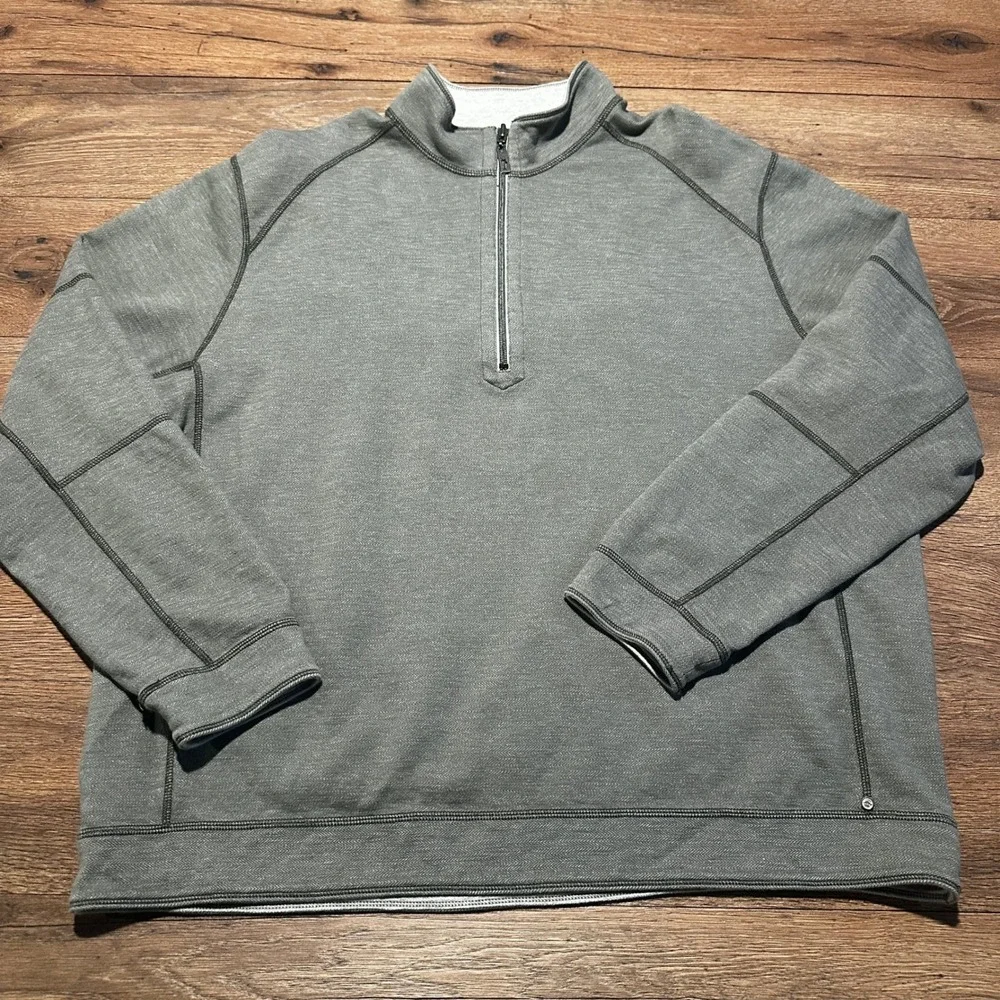 Tommy Bahama Green Gray Reversible Quarter Zip Pullover Mens XL